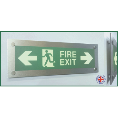Fire Exit - Double Arrow Brushed Silver wall mounted Photolumine